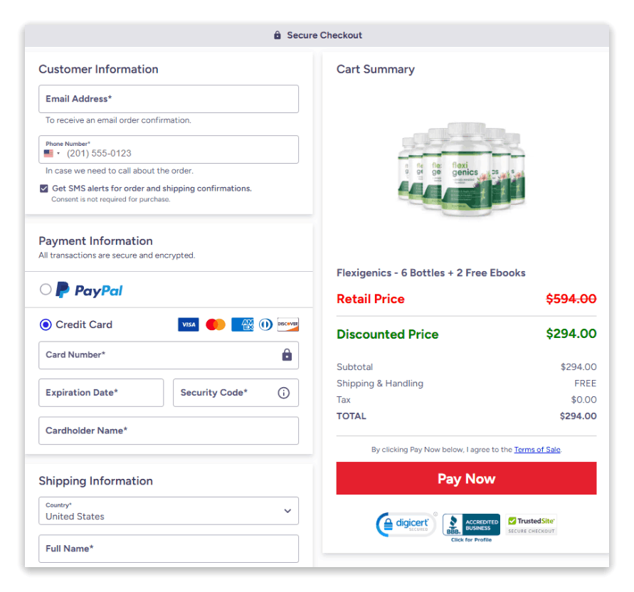 Flexigenics Secure Checkout Page